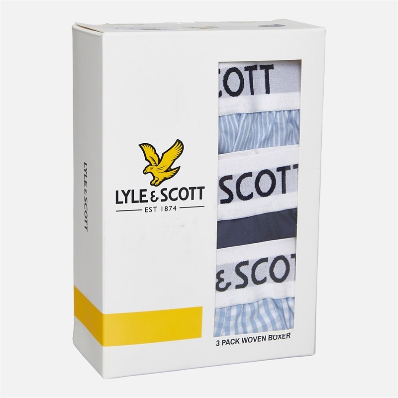 Lyle And Scott Vintage Mens Lenny Three Pack Woven Boxers Stripe/Peacoat/Chambray Blue Gingham - Image 2