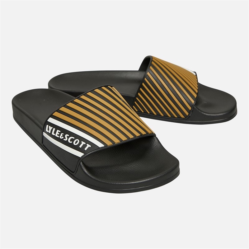 Lyle And Scott Vintage Mens Sanna Sliders X122 Jet Black/White/Yellow - Image 1