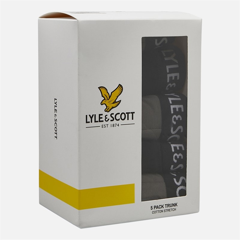 Lyle And Scott Vintage Mens Henrick Five Pack Boxer Trunks Granite Grey/Black - Image 2