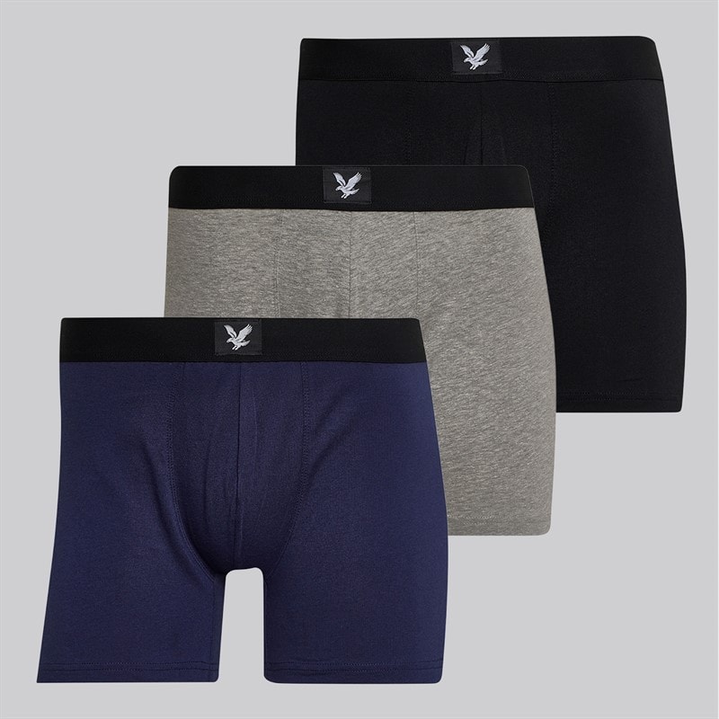 Lyle And Scott Vintage Mens Jagger Three Pack Boxer Trunks Black/Grey Marl/Peacoat