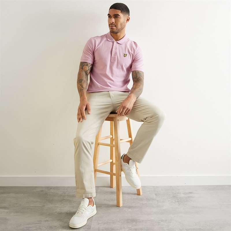 Lyle And Scott Vintage Mens Plain Polo Shirt Pink Light - Image 4