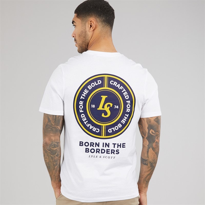 Lyle And Scott Vintage Mens Made In The Borders Graphic T-Shirt White - Image 3