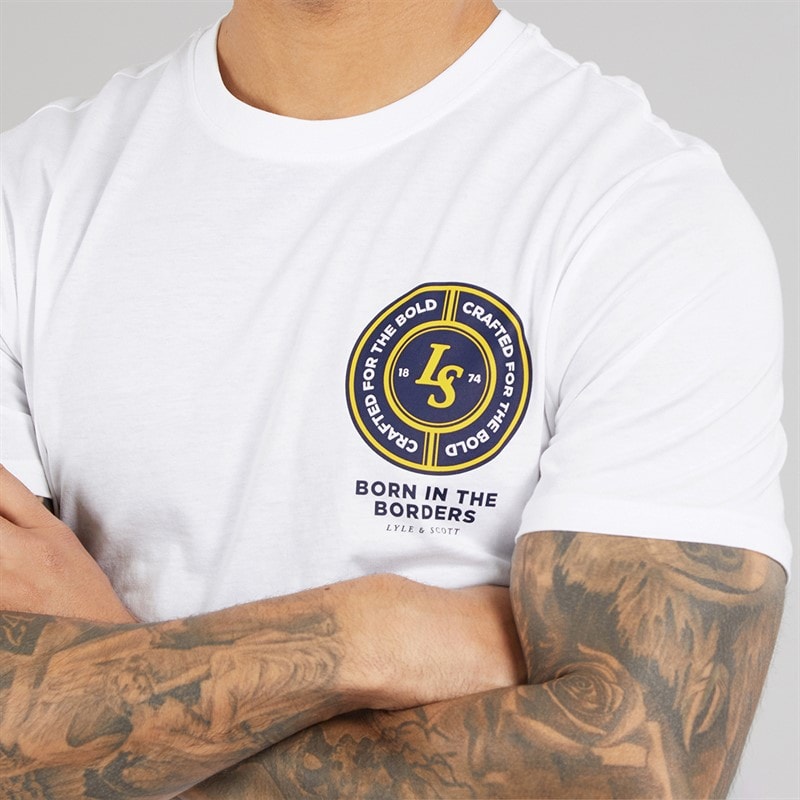 Lyle And Scott Vintage Mens Made In The Borders Graphic T-Shirt White - Image 5