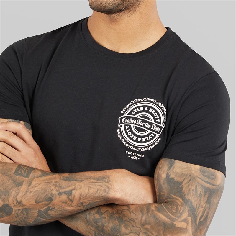 Lyle And Scott Vintage Mens Crafted For The Bold Graphic T-Shirt Jet Black - Image 5