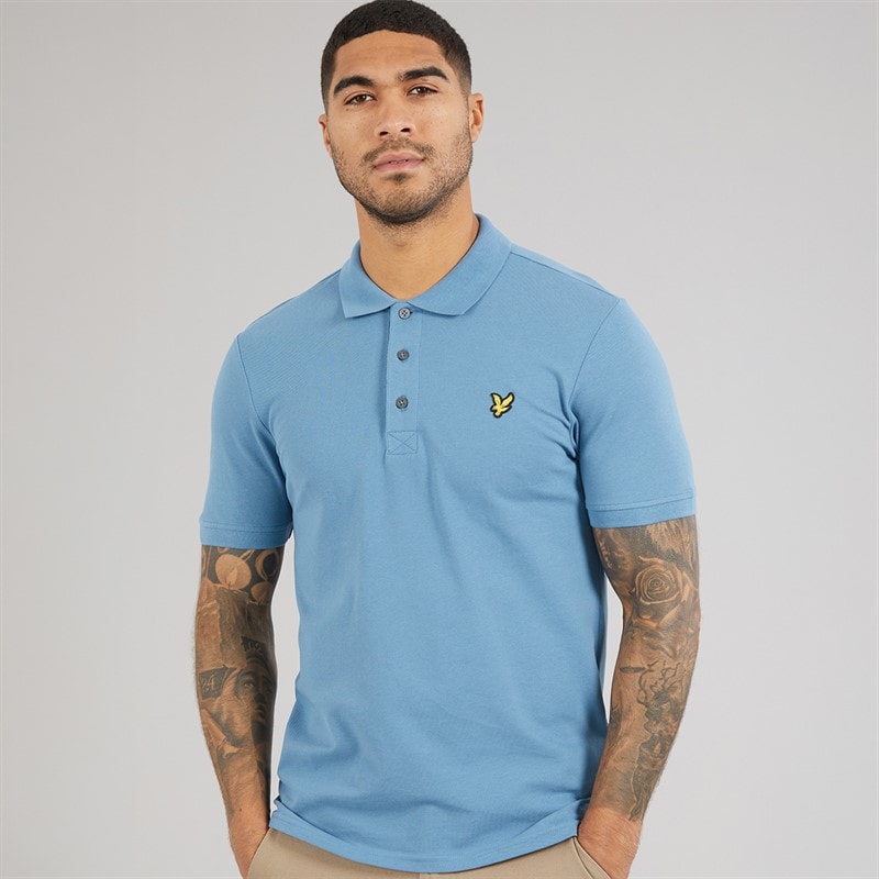 Lyle And Scott Vintage Mens Plain Polo Shirt Ocean Sky