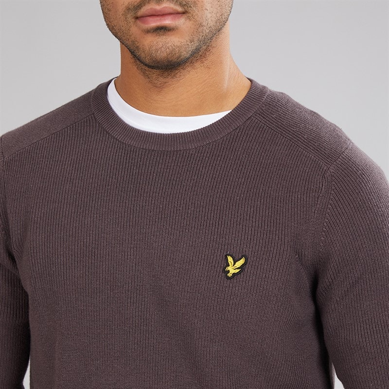 Lyle And Scott Vintage Mens Engineered Rib Crew Neck Jumper Espresso - Image 3