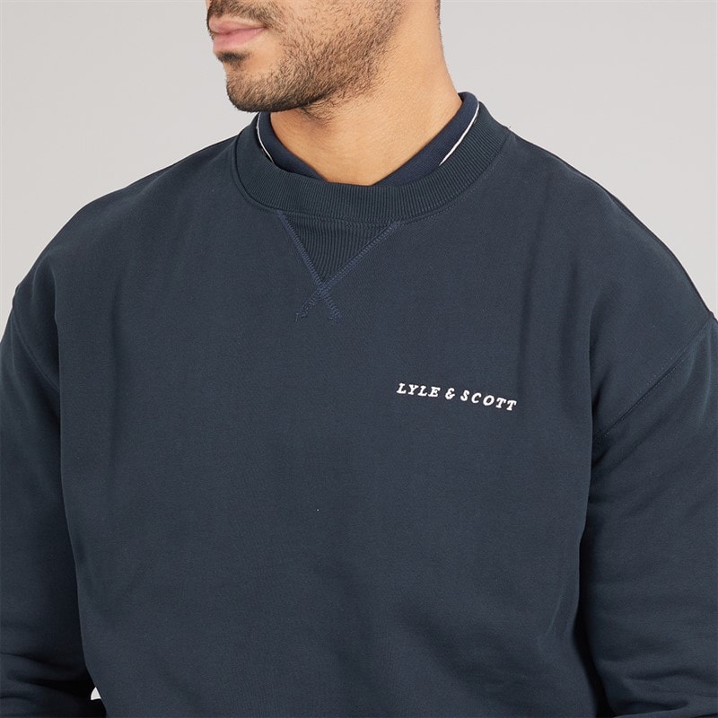 Lyle And Scott Vintage Mens Script Heavyweight Crew Neck Sweatshirt Dark Navy - Image 3