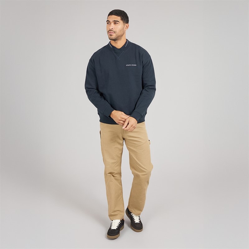Lyle And Scott Vintage Mens Script Heavyweight Crew Neck Sweatshirt Dark Navy - Image 4