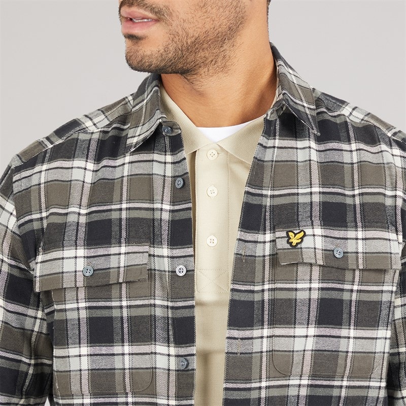 Lyle And Scott Vintage Mens Brushed Cotton Check Shirt Jet Black/Limestone - Image 3
