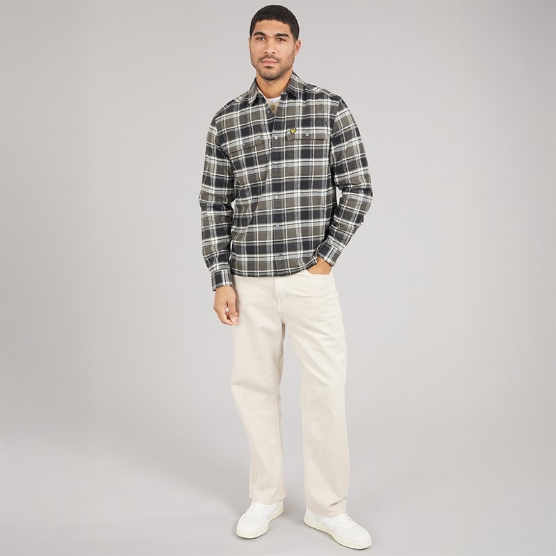 Lyle And Scott Vintage Mens Brushed Cotton Check Shirt Jet Black/Limestone - Image 4