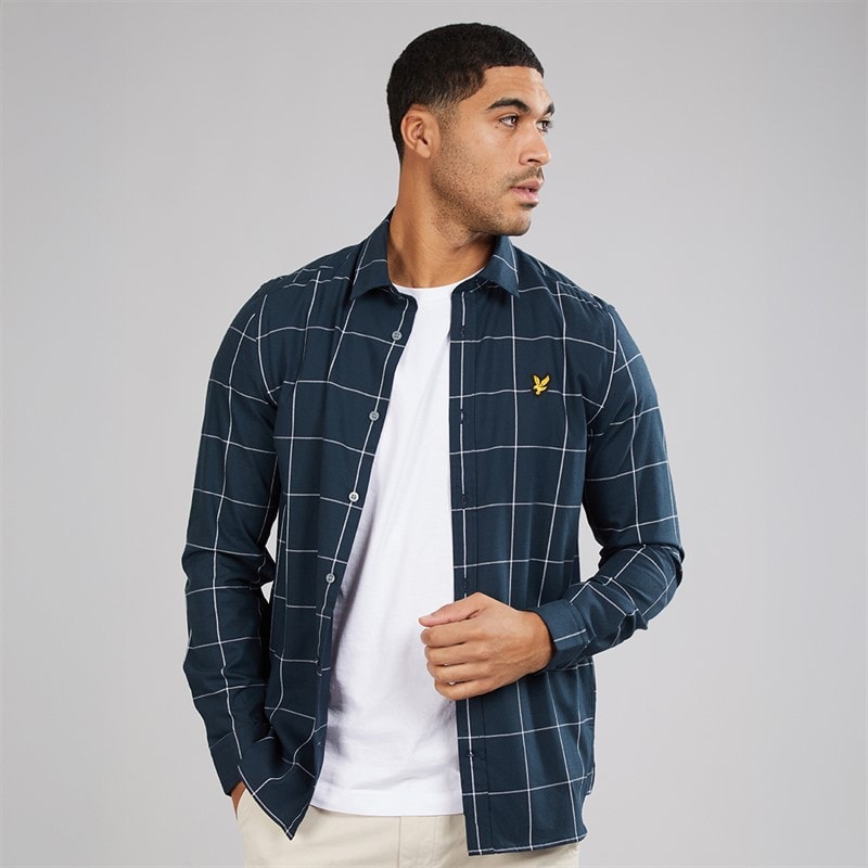 Lyle And Scott Vintage Mens Window Pane Check Shirt Dark Navy/White - Image 1