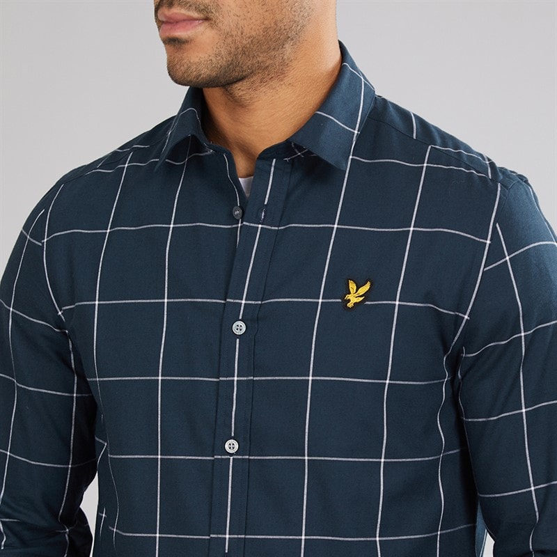 Lyle And Scott Vintage Mens Window Pane Check Shirt Dark Navy/White - Image 3