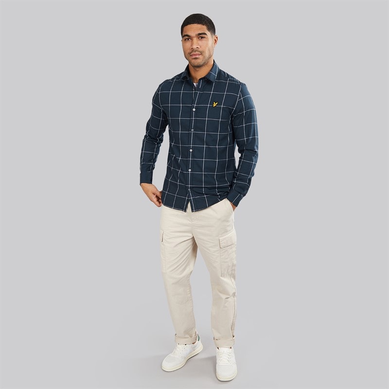 Lyle And Scott Vintage Mens Window Pane Check Shirt Dark Navy/White - Image 4