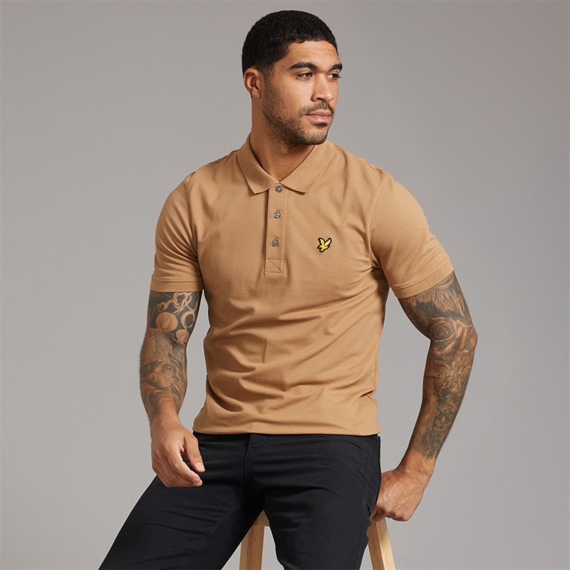 Lyle And Scott Vintage Mens Plain Polo Shirt Tigers Eye - Image 3