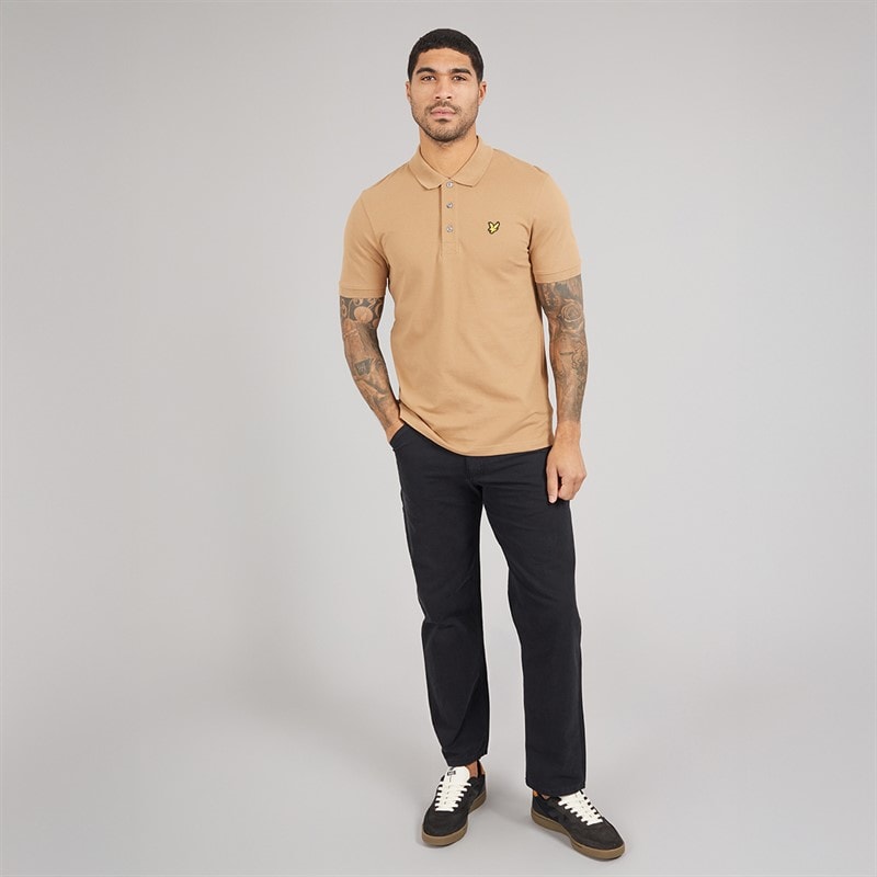 Lyle And Scott Vintage Mens Plain Polo Shirt Tigers Eye - Image 4