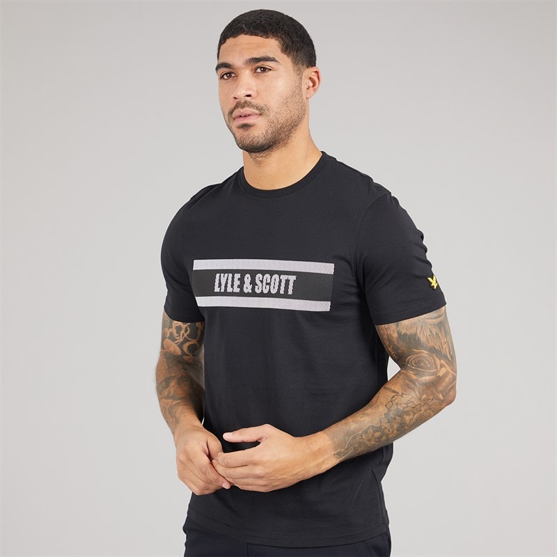 Lyle And Scott Vintage Mens Stripe Logo Graphic T-Shirt Jet Black - Image 1