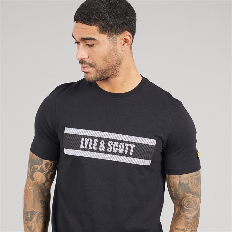 Lyle And Scott Vintage Mens Stripe Logo Graphic T-Shirt Jet Black - Image 3
