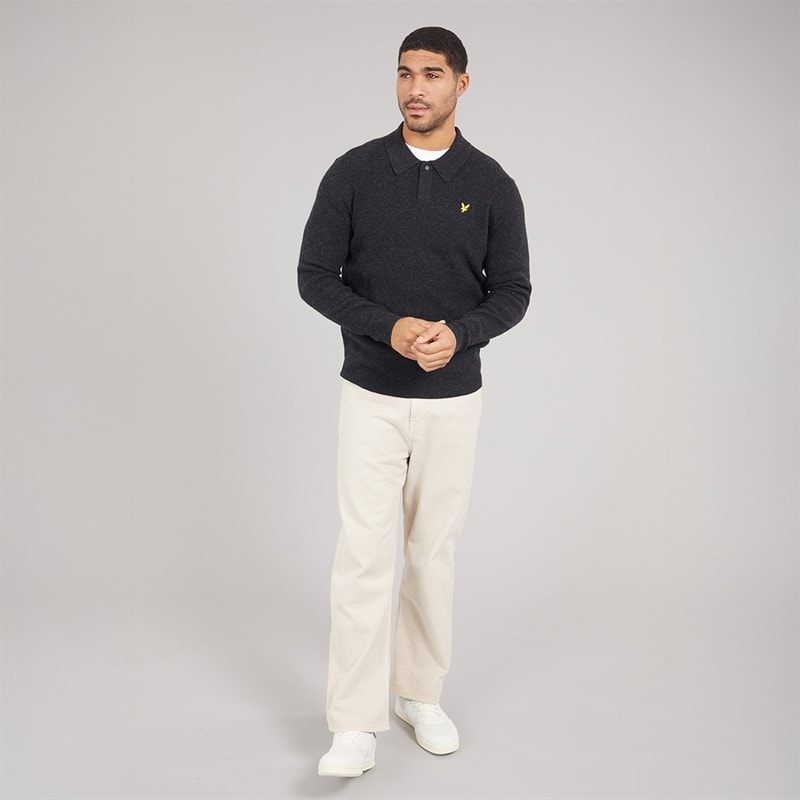Lyle And Scott Vintage Mens Rugby Jumper Jet Black Marl - Image 4