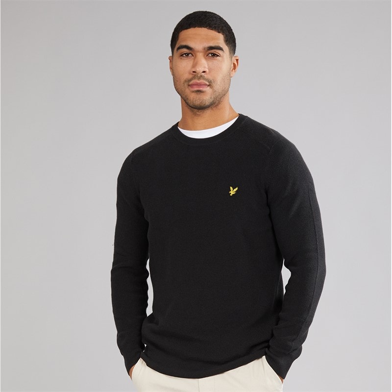 Lyle And Scott Vintage Mens Engineered Rib Crew Neck Jumper Black Ice