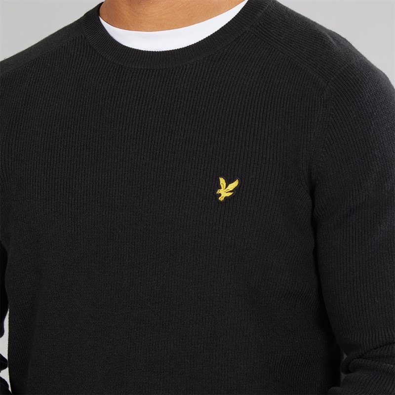 Lyle And Scott Vintage Mens Engineered Rib Crew Neck Jumper Black Ice - Image 3