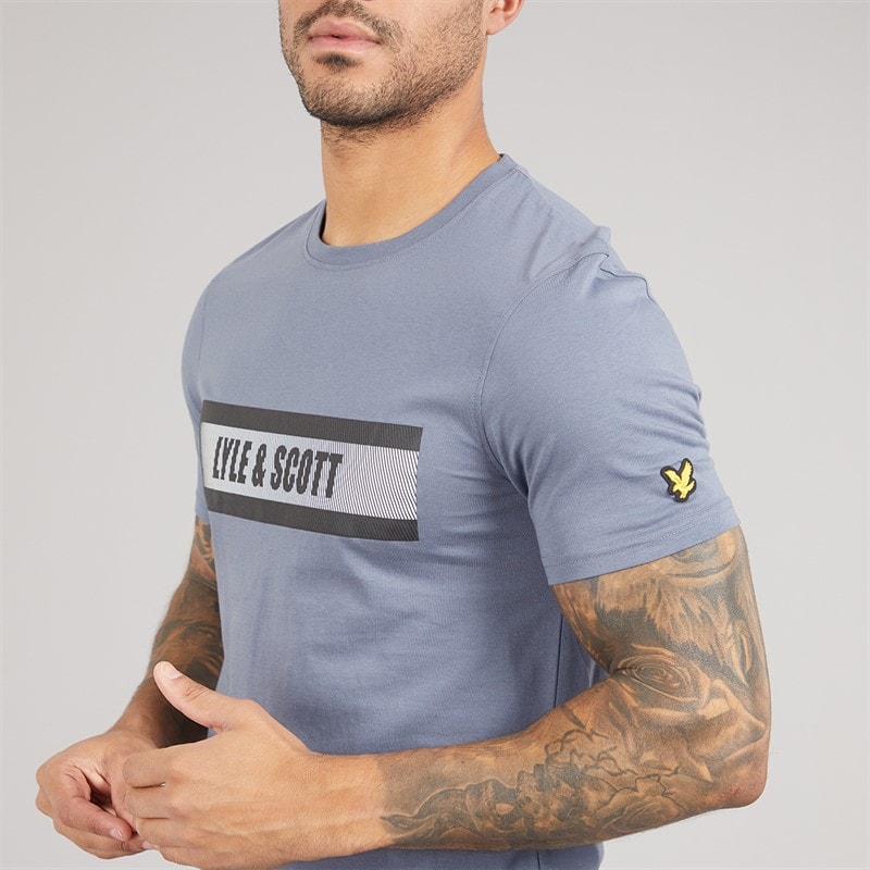 Lyle And Scott Vintage Mens Stripe Logo Graphic T-Shirt Steel Indigo - Image 3