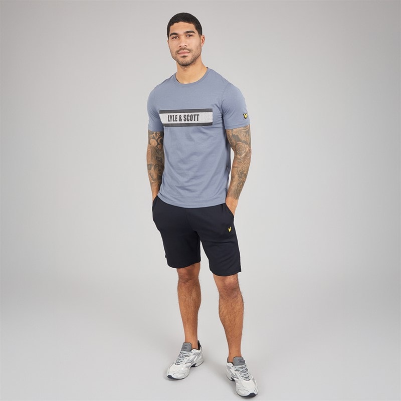 Lyle And Scott Vintage Mens Stripe Logo Graphic T-Shirt Steel Indigo - Image 4