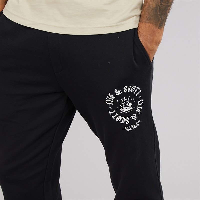 Lyle And Scott Vintage Mens Insignia Straight Leg Joggers Jet Black - Image 3