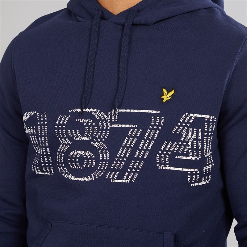 Lyle And Scott Vintage Mens 1874 Logo Pullover Hoodie Navy - Image 3