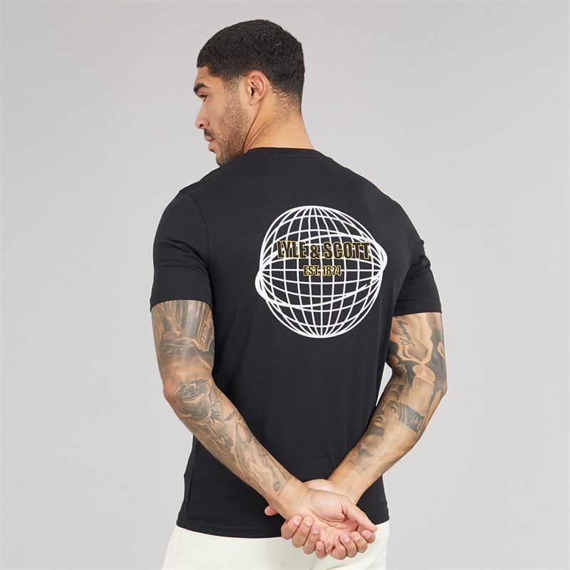 Lyle And Scott Vintage Mens Geometric Globe Graphic T-Shirt Jet Black