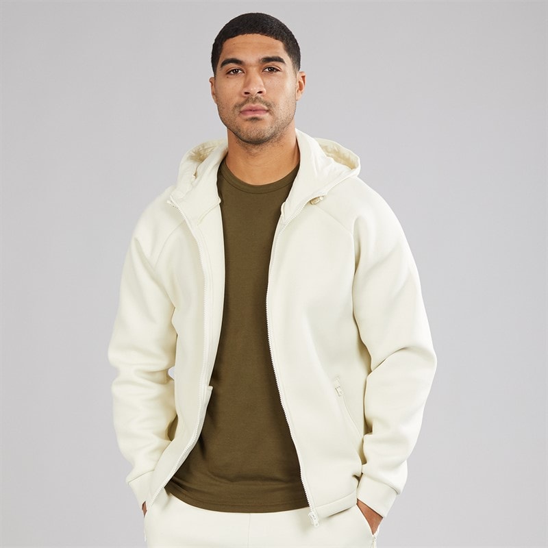 Lyle And Scott Vintage Mens Neoprene Zip Through Hoodie Bleached Stone - Image 1