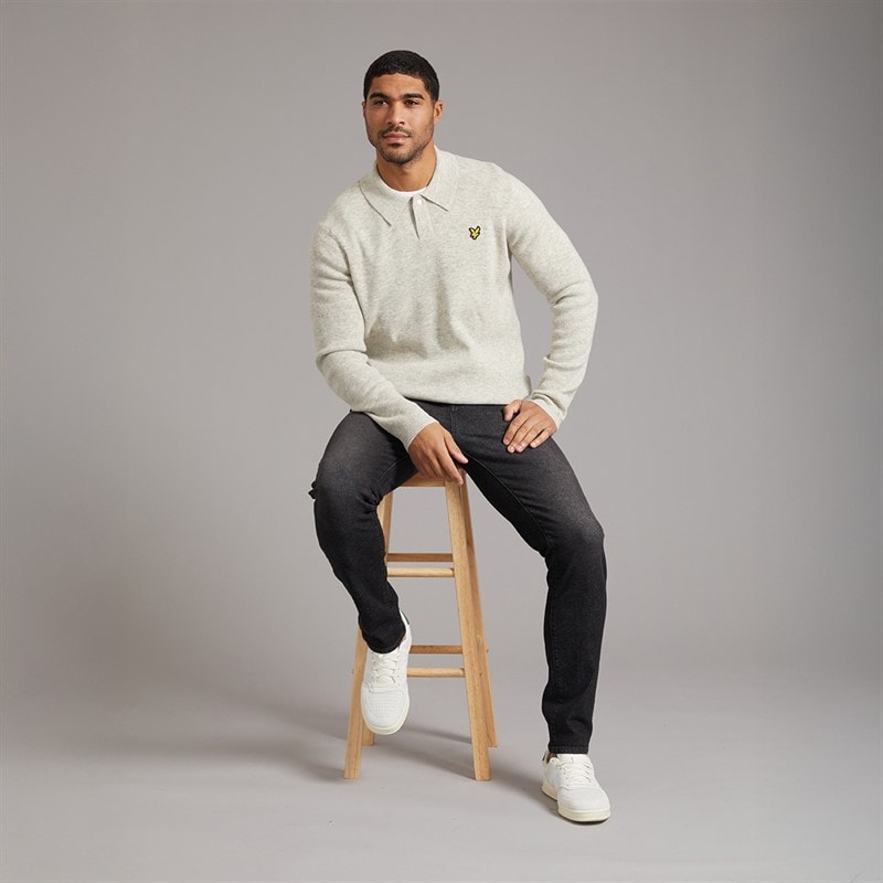 Lyle And Scott Vintage Mens Rugby Jumper Light Grey Marl - Image 4