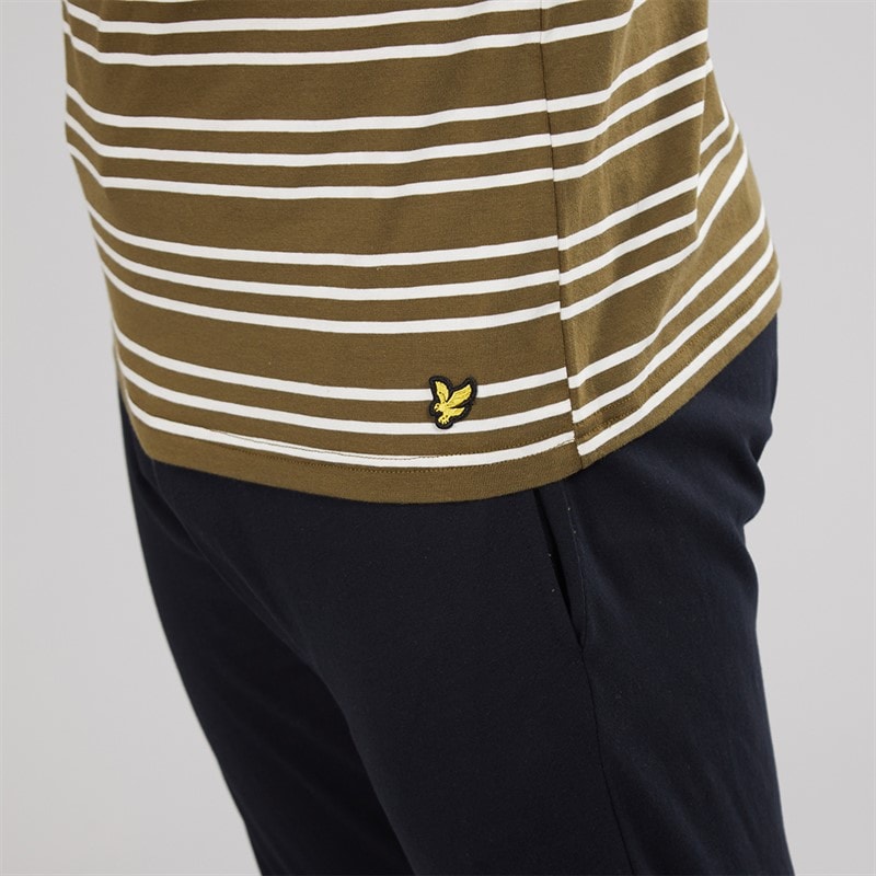 Lyle And Scott Vintage Mens Two Pack Striped Long Sleeve Loungewear T-Shirts Olive Stripe/White - Image 3