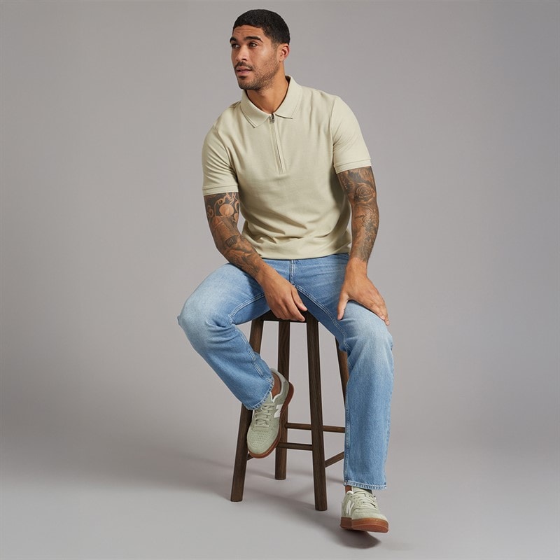 Lyle And Scott Vintage Mens Ottoman Half Zip Polo Shirt Grey Taupe - Image 3