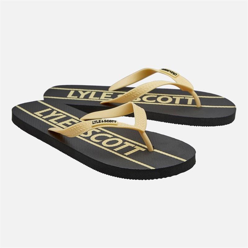 Lyle And Scott Vintage Mens Sand Flip Flops Black/Gold