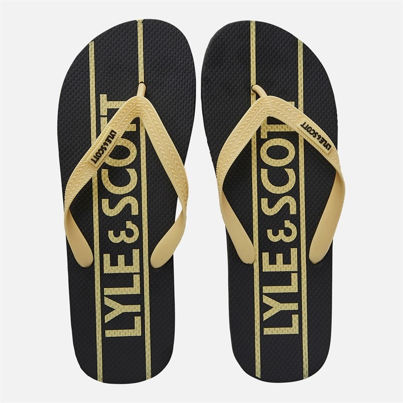 Lyle And Scott Vintage Mens Sand Flip Flops Black/Gold - Image 4