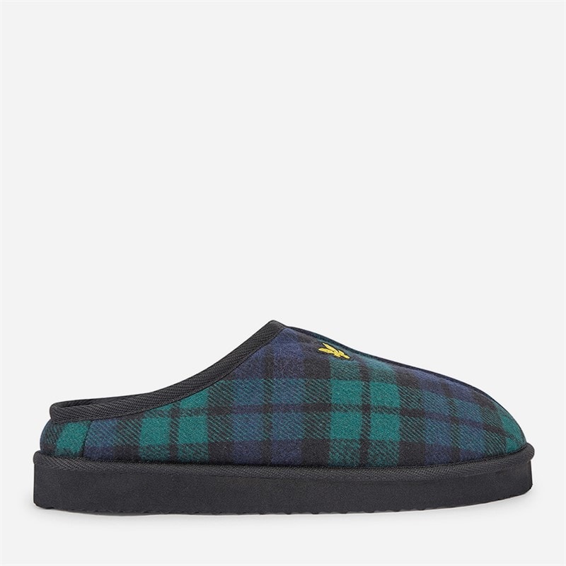 Lyle And Scott Vintage Mens Nox Faux Fur Lined Mule Clog Slippers Green Check - Image 2