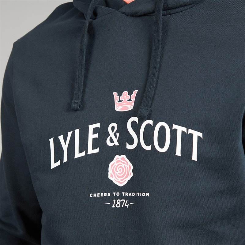 Lyle And Scott Vintage Mens Cheers To Tradition Graphic Hoodie Dark Navy - Image 3
