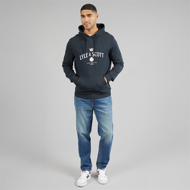 Lyle And Scott Vintage Mens Cheers To Tradition Graphic Hoodie Dark Navy - Image 4