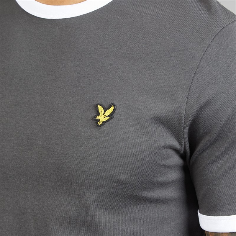 Lyle And Scott Vintage Mens Ringer T-Shirt Gunmetal/White - Image 3