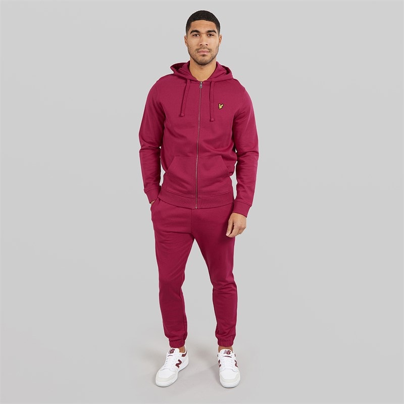 Lyle And Scott Vintage Mens Zip Through Hoodie Rich Burgundy - Image 4
