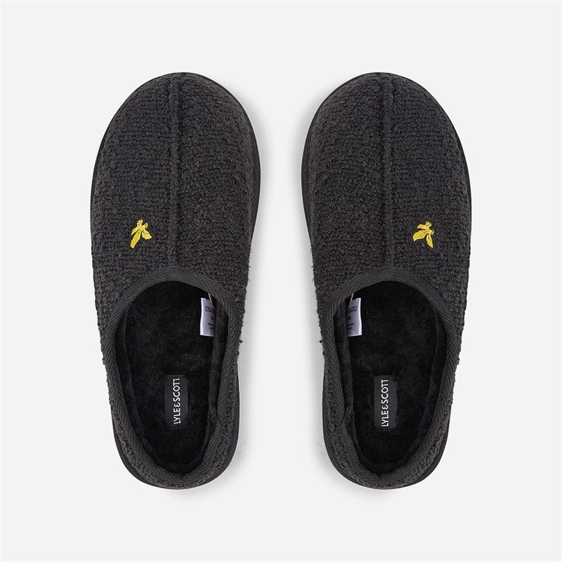 Lyle And Scott Vintage Mens Nox Faux Fur Lined Mule Clog Slippers Black - Image 3