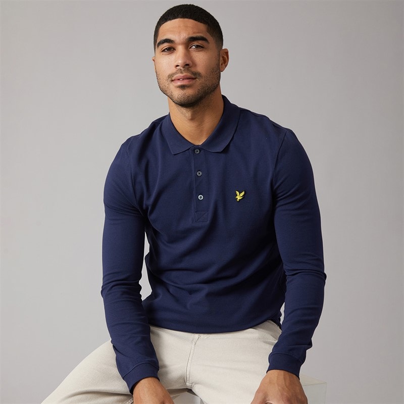 Lyle And Scott Vintage Mens Long Sleeve Polo Shirt Navy