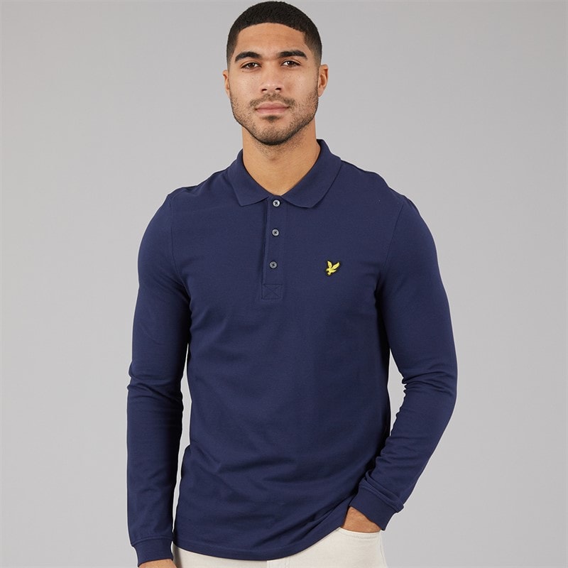 Lyle And Scott Vintage Mens Long Sleeve Polo Shirt Navy - Image 3
