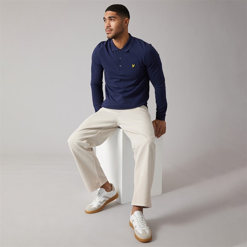 Lyle And Scott Vintage Mens Long Sleeve Polo Shirt Navy - Image 4