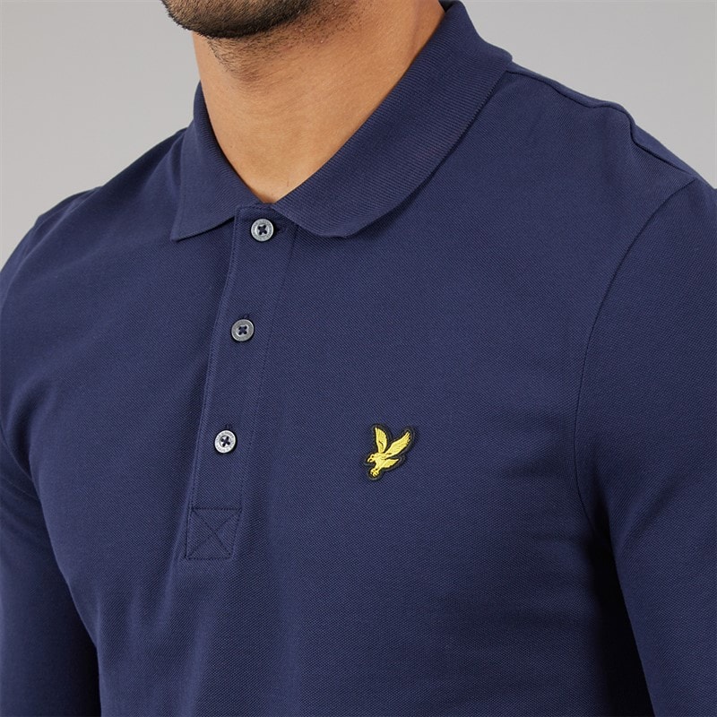 Lyle And Scott Vintage Mens Long Sleeve Polo Shirt Navy - Image 5