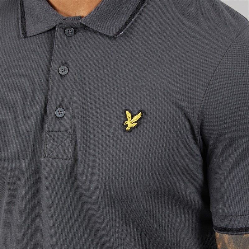 Lyle And Scott Vintage Mens Tipped Polo Shirt Gunmetal/Jet Black - Image 3
