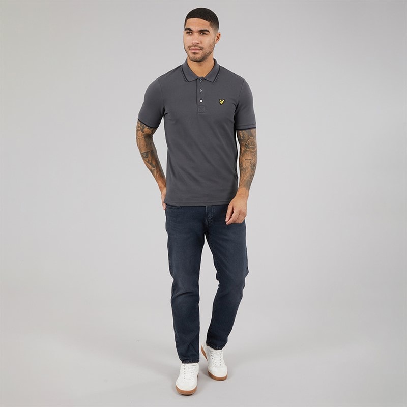 Lyle And Scott Vintage Mens Tipped Polo Shirt Gunmetal/Jet Black - Image 4