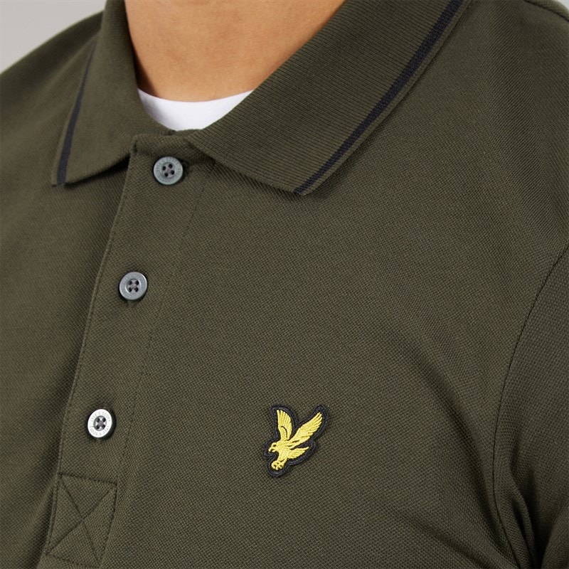 Lyle And Scott Vintage Mens Tipped Polo Shirt Olive/Jet Black - Image 3