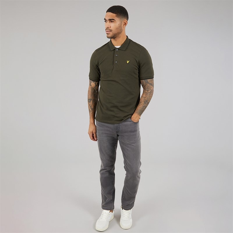 Lyle And Scott Vintage Mens Tipped Polo Shirt Olive/Jet Black - Image 4