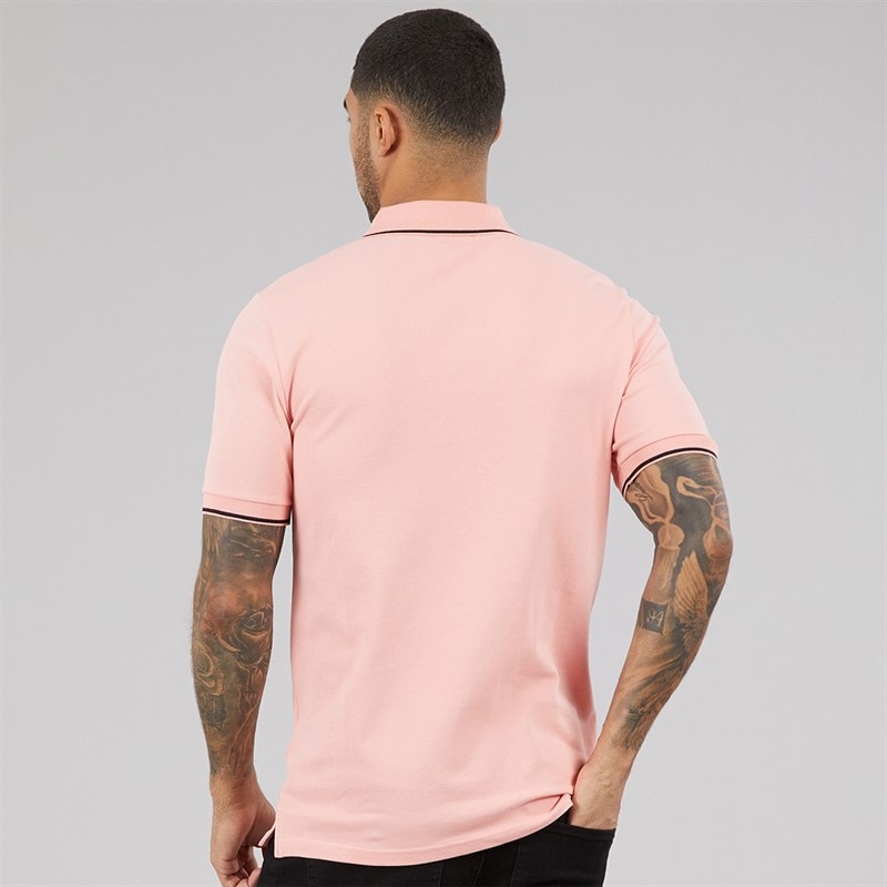 Lyle And Scott Vintage Mens Tipped Polo Shirt Pink Grapefruit/Jet Black - Image 2